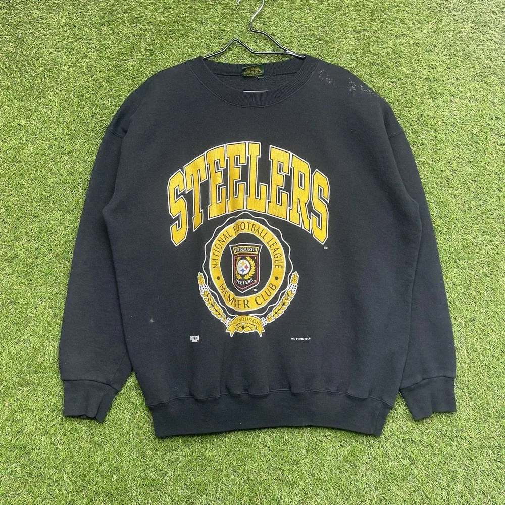 Vintage Pittsburgh Steelers Sweatshirt Mens XL NFL Crewneck Black Home Team